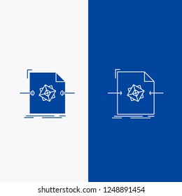 3d, document, file, object, processing Line and Glyph web Button in Blue color Vertical Banner for UI and UX, website or mobile application