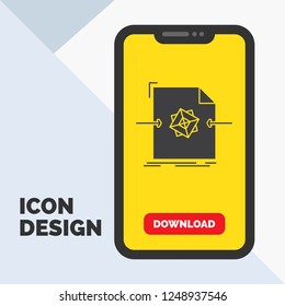 3d, document, file, object, processing Glyph Icon in Mobile for Download Page. Yellow Background