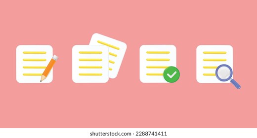 3d documento y papel para el archivo de gestión, búsqueda, edición, copia, documento y guardar hecho. 3d estilo de caricatura de documentos carpeta mínima con icono de archivos. 3d archivo en el vector de carpeta representado en el fondo aislado