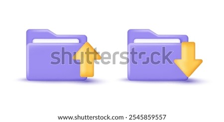 3D Document upload and download icon. Data upload and download arrow symbols, Cloud and storage backup. 3D object on isolated vector render background.