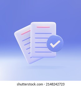 3d Documents icon. Stack of paper sheets. A confirmed or approved document. Business icon. Vector illustration.