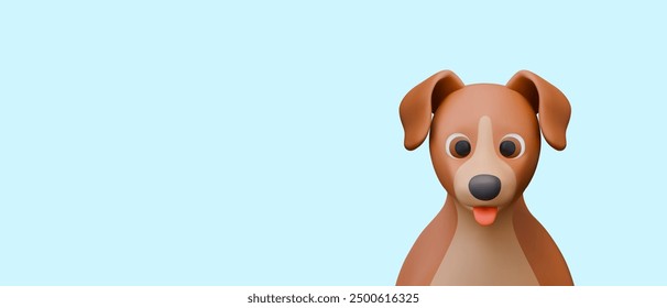 Perro 3D en estilo de plastilina sobre fondo azul. Diseño Horizontal para conceptos de mascotas