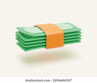 3D dollar banknotes pack. Heap of realistic vector green banknotes. Paper currency bundle. Money management and financial saving concept. Paper money cash payment