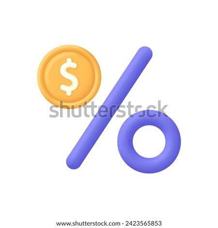 3D Dollar coin with percentage. Payment icon. Successful transaction. Buy or sell currency online. Currency transaction. Online banking. Modern vector in 3d style.