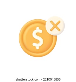 Ilustración del dólar 3D y marca transversal. Transacción en línea. Comprar o vender moneda online. Transacción de moneda. Banca en línea. Vector moderno de estilo 3d.