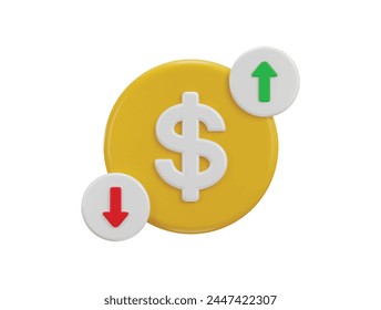 3d dollar currency value up and down and currency exchange icon 3d render