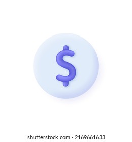 3D Dollar icon isolated on white background. Money symbol. Can be used for many purposes. Trendy and modern vector in 3d style.