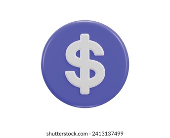 3d dollar icon on rounded button vector illustration