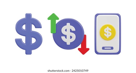 3d dollar money transfer icon on digital currency symbol illustration