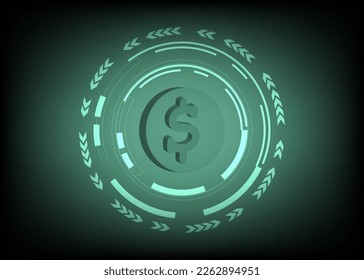 3D dollar sign technology abstract on green tone background. vector illustration. 
