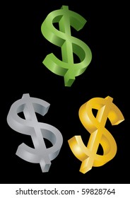 3D dollar signs on black background