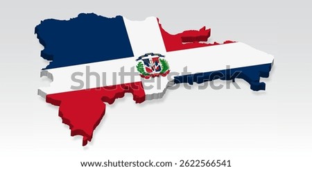3D  Dominican Republic map with flag. Three dimensional map Dominican Republic with shadow. Flag of Dominican Republic on white background for your design, app, UI.  Stock vector. EPS10.