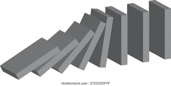 Цепная реакция 3d domino, представляющая экономический коллапс, кризис и провал бизнеса