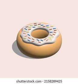 3D Donut mit cremefarbenem Glas. 3D Rendering Donut. Vektorgrafik