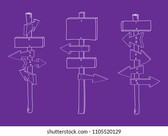 3d doodle signpost hand-drawn set isolated on ultra violet background