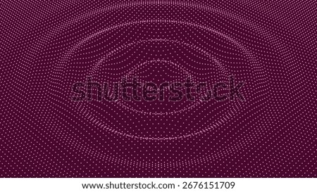 3D dot particle sound wave on futuristic surface background, vector drop ripples. Abstract background of purple soundwave with dots in pulse wave or music fluid sound wave with circle ripples pattern