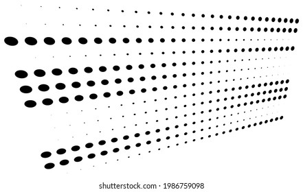 3D dots, circles geometric arrangement in perspective. Vanishing, diminishing speckles, stipple, stippling art spatial illustration