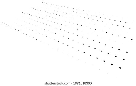 3D dots, circles geometric arrangement in perspective. Vanishing, diminishing speckles, stipple, stippling art spatial illustration