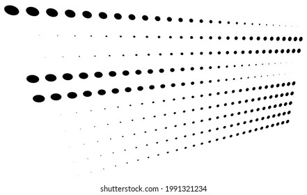 3D dots, circles geometric arrangement in perspective. Vanishing, diminishing speckles, stipple, stippling art spatial illustration