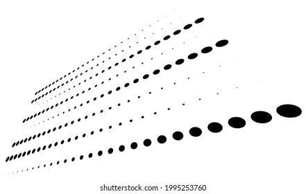 3D-Punkte, kreisen geometrische Anordnung in der Perspektive. Entschärfende, abnehmende Fesseln, versteifende, verstopfende Kunst-Raumgrafik
