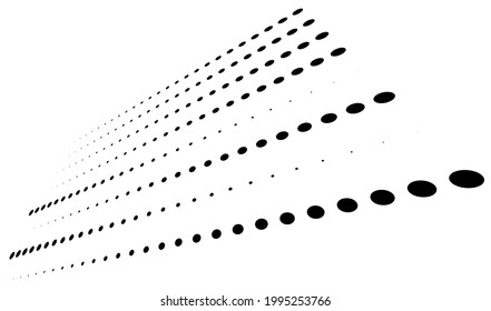 3D-Punkte, kreisen geometrische Anordnung in der Perspektive. Entschärfende, abnehmende Fesseln, versteifende, verstopfende Kunst-Raumgrafik