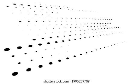 3D-Punkte, kreisen geometrische Anordnung in der Perspektive. Entschärfende, abnehmende Fesseln, versteifende, verstopfende Kunst-Raumgrafik