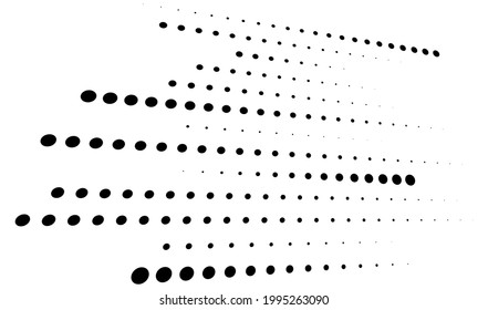 3D dots, circles geometric arrangement in perspective. Vanishing, diminishing speckles, stipple, stippling art spatial illustration