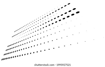 3D dots, circles geometric arrangement in perspective. Vanishing, diminishing speckles, stipple, stippling art spatial illustration