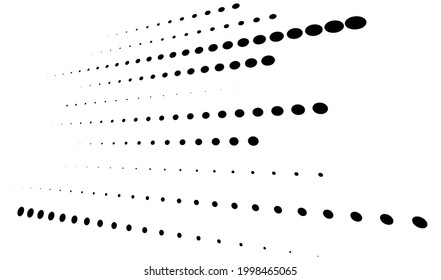3D dots, circles geometric arrangement in perspective. Vanishing, diminishing speckles, stipple, stippling art spatial illustration