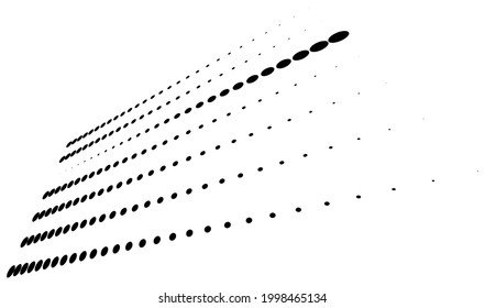 3D dots, circles geometric arrangement in perspective. Vanishing, diminishing speckles, stipple, stippling art spatial illustration