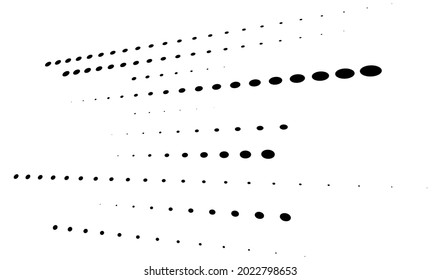 puntos 3D, disposición geométrica de círculos en perspectiva. Ilustración espacial de arte que se desvanece, disminuye la cantidad de espectros, estiba