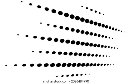 puntos 3D, disposición geométrica de círculos en perspectiva. Ilustración espacial de arte que se desvanece, disminuye la cantidad de espectros, estiba