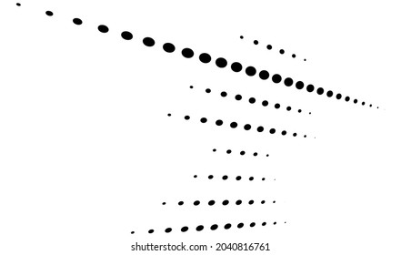3D dots, circles geometric arrangement in perspective. Vanishing, diminishing speckles, stipple, stippling art spatial illustration