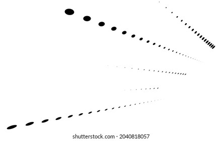 3D dots, circles geometric arrangement in perspective. Vanishing, diminishing speckles, stipple, stippling art spatial illustration