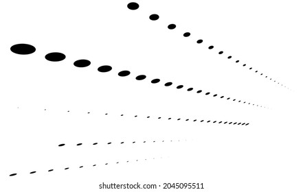 3D dots, circles geometric arrangement in perspective. Vanishing, diminishing speckles, stipple, stippling art spatial illustration