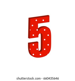 3d dots number five red funny cute Sign isolated white background
