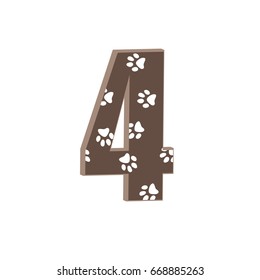 3d dots number four brown funny cute Sign isolated white background Traces of animals