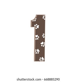 3d dots number one brown funny cute Sign isolated white background Traces of animals
