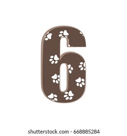 3d dots number six brown funny cute Sign isolated white background Traces of animals