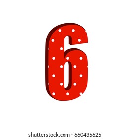 3d dots number six red funny cute Sign isolated white background