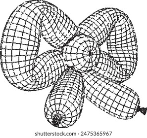 3D dotted black bow balloon in bitmap style with a stipple effect. Isolated vector.	