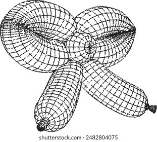 3D dotted black bow balloon in bitmap style with a stipple effect. Isolated vector.	