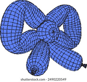 3D dotted blue bow balloon in bitmap style with a stipple effect. Isolated vector.	
