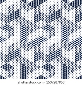 3D dotted cubes seamless pattern vector background, dots dimensional blocks, architecture and construction, geometric design.