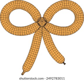 3D dotted orange bow balloon in bitmap style with a stipple effect. Isolated vector.	