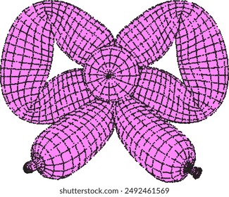 3D dotted pink bow balloon in bitmap style with a stipple effect. Isolated vector.	