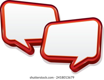 3D double bubble chat vector with shiny red line, transparent background