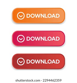 3D download button icon. Download buttons. Upload icon. Down arrow bottom side symbol. Click here button. Save cloud icon push button for UI UX, website, mobile application.