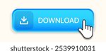 3D download button icon. Upload icon. Down arrow bottom side symbol. Click here button. Save cloud icon push button for UI UX, website, mobile application.