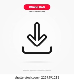 3D download button icon. Upload icon. Down arrow bottom side symbol. Click here button. Save cloud icon push button for UI UX, website, mobile application.